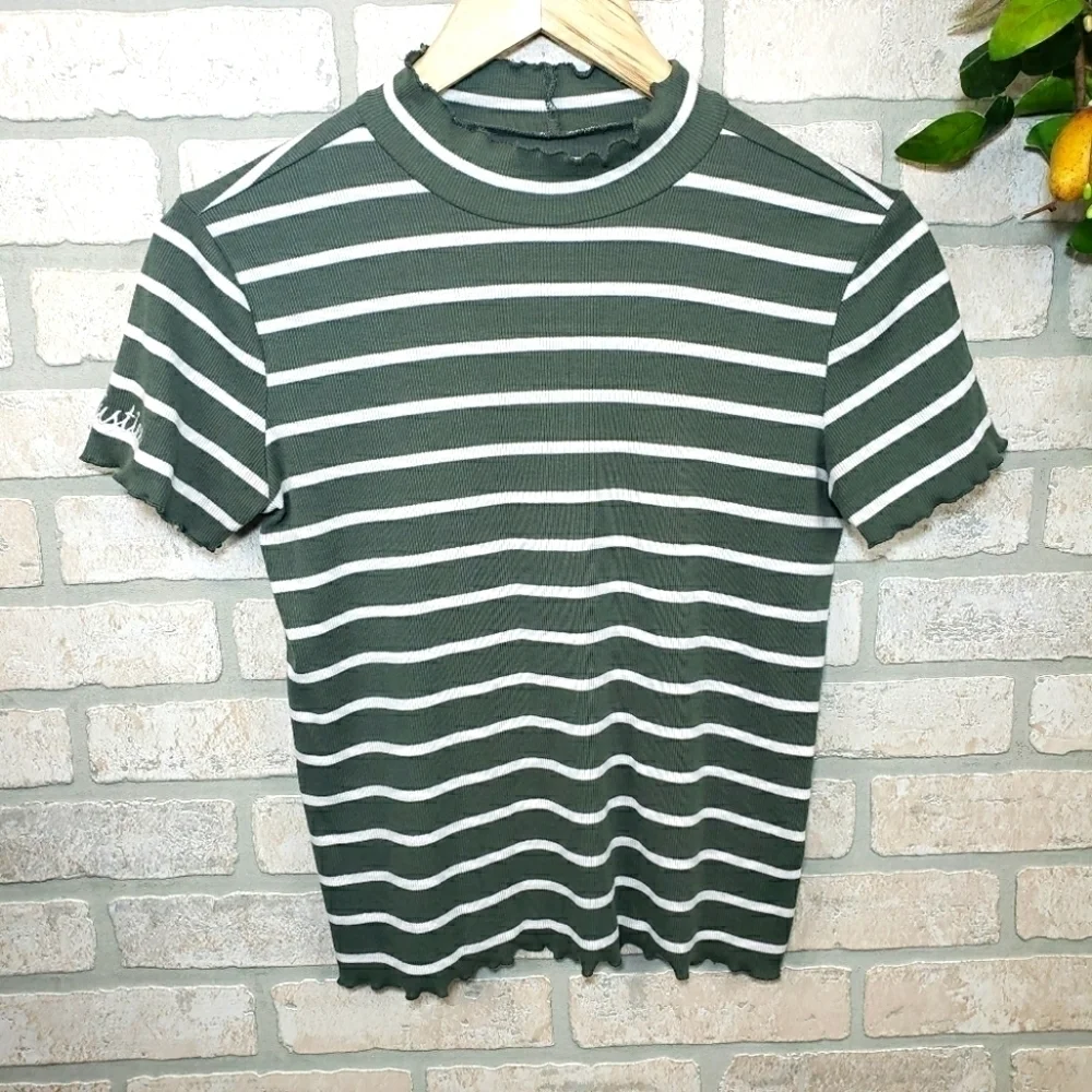 JUSTICE Short Sleeve Ribbed Striped Top Size 14/16